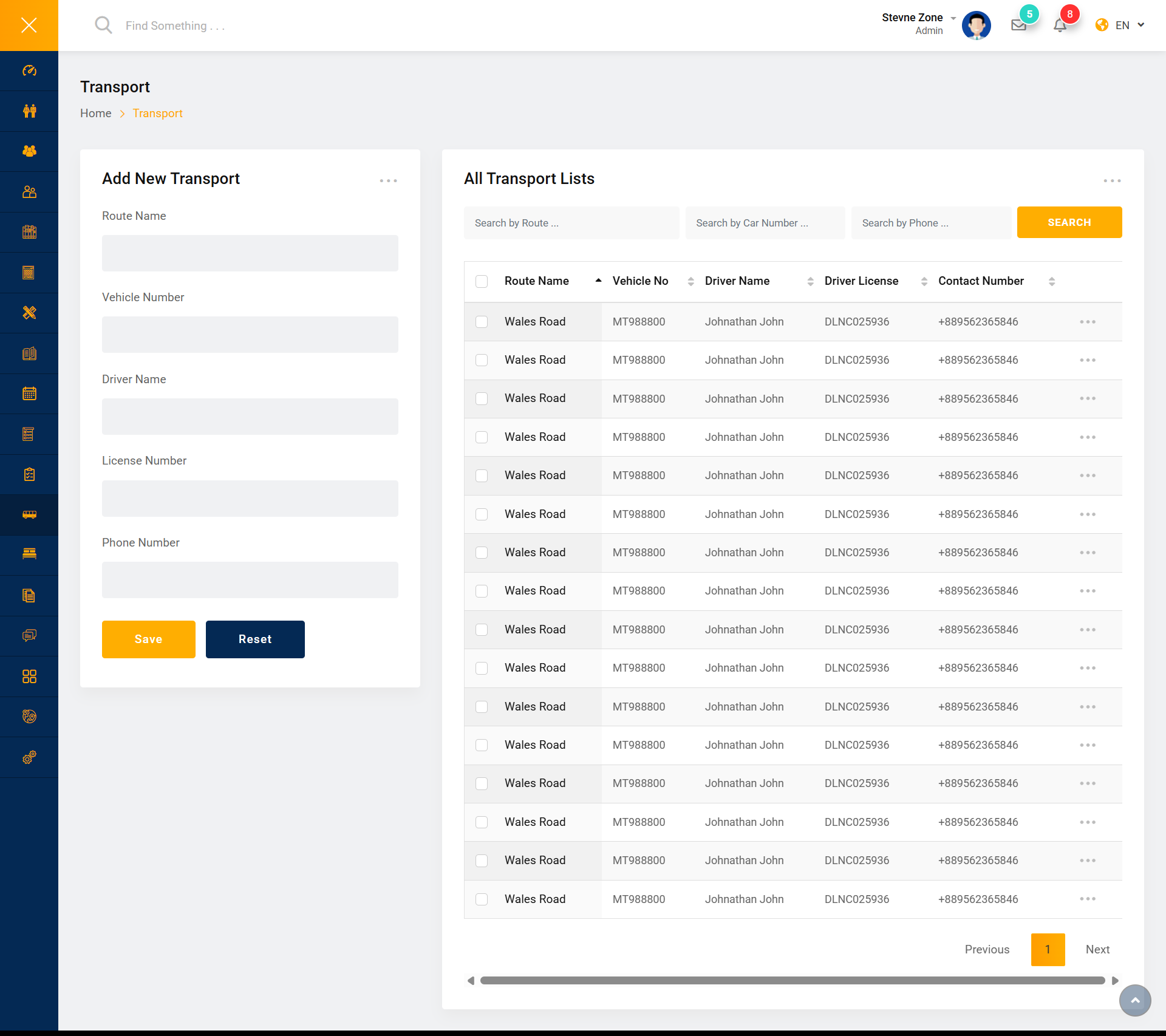 Transport Management Screenshot