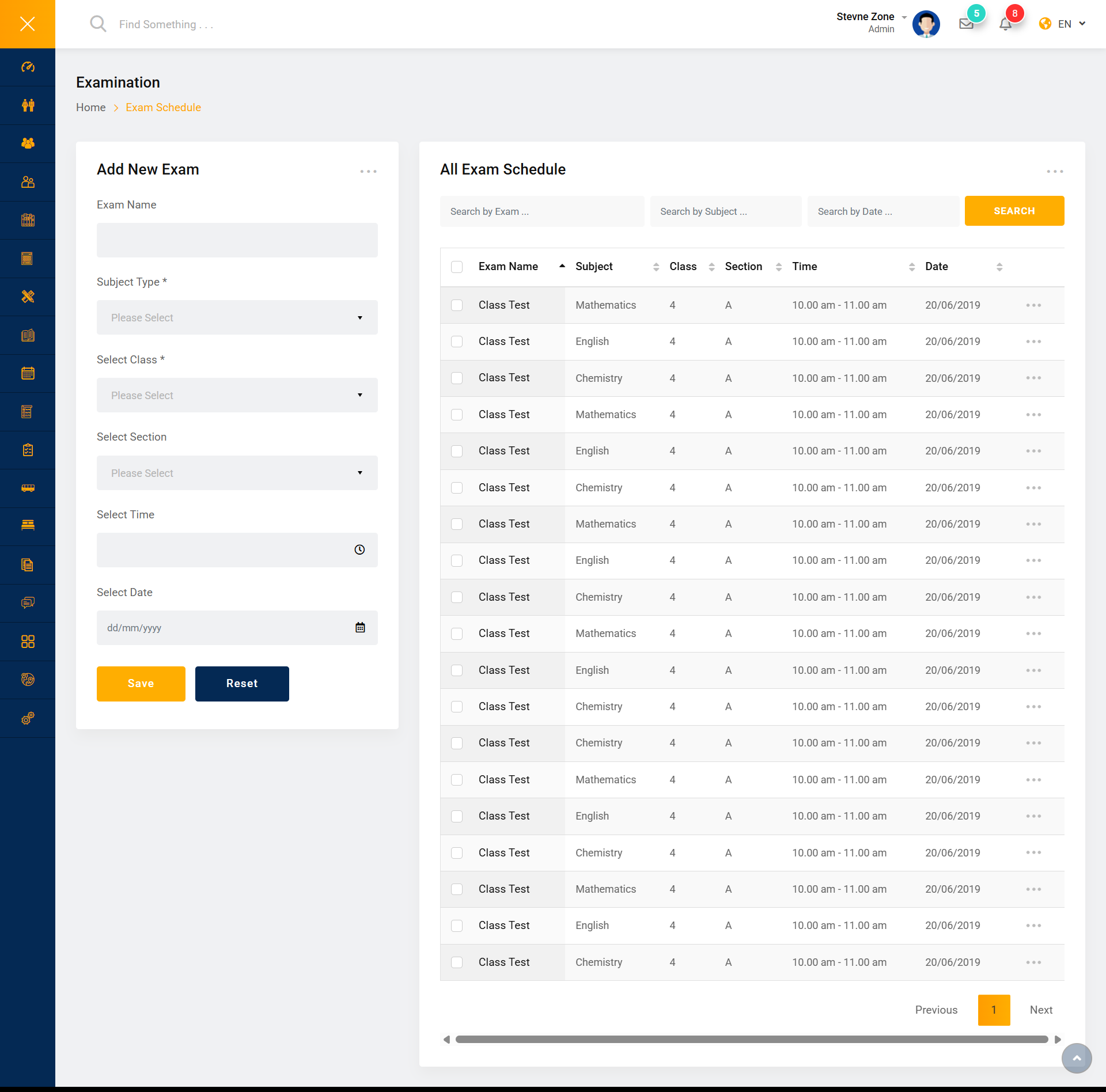 Exam and Result Dashboard Screenshot