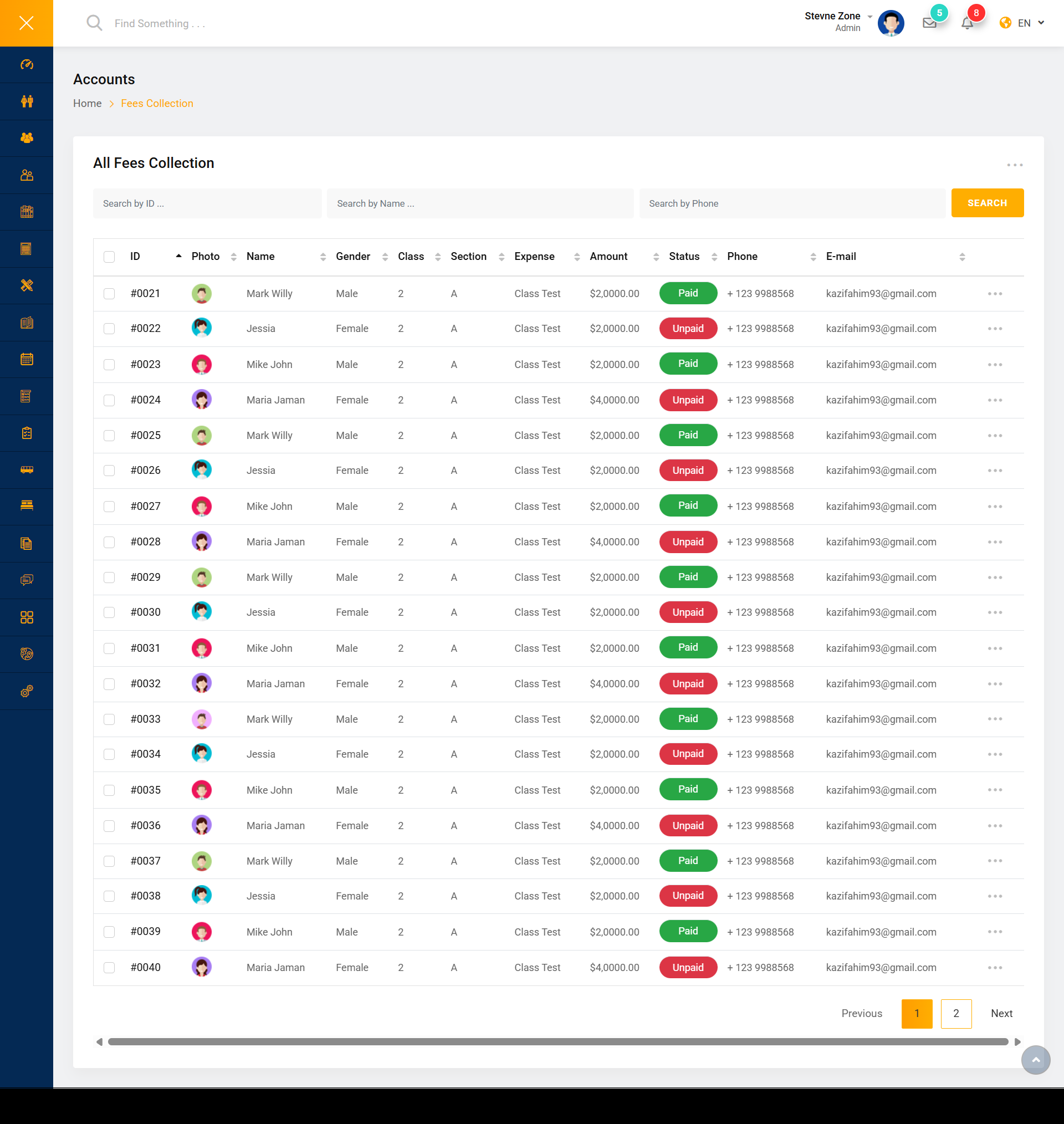 Fees Collection Screenshot